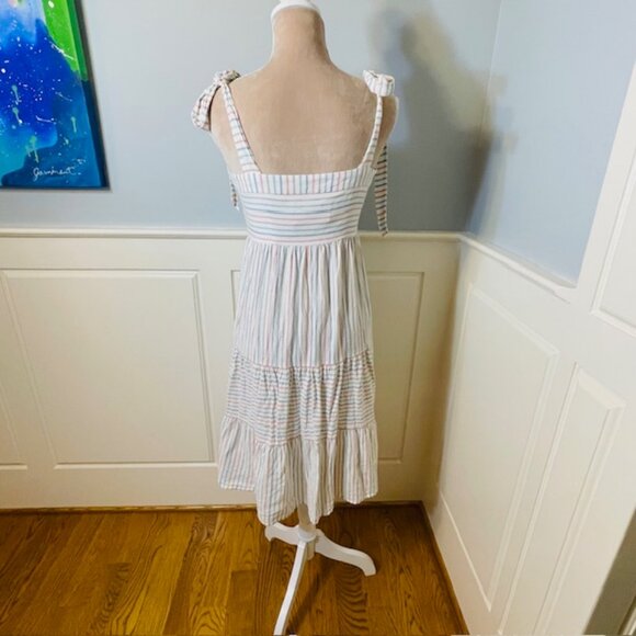 Gal Meets Glam Linen Shoulder Bow Tie Midi Sundress Striped Coastal 2 - Picture 7 of 10